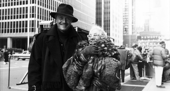 Lina Wertmüller with star Rutger Hauer on the New York City set of UP TO DATE.