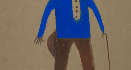 Untitled (Man in Blue and Brown) by Bill Traylor from the collection of the Smithsonian American Art Museum, The Margaret Z. Robson Collection, Gift of John E. And Douglas O. Robson @1994 Bill Traylor Family Trust
