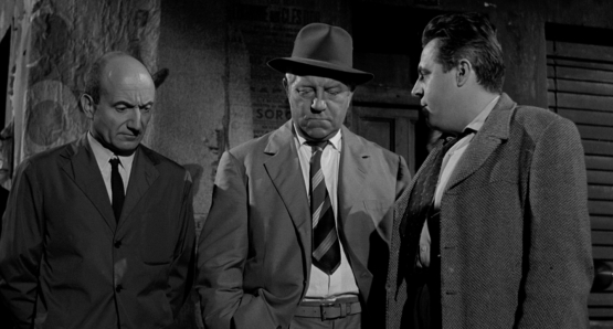 Olivier Hussenot, Jean Gabin, and Jacques Hilling in MAIGRET SETS A TRAP.