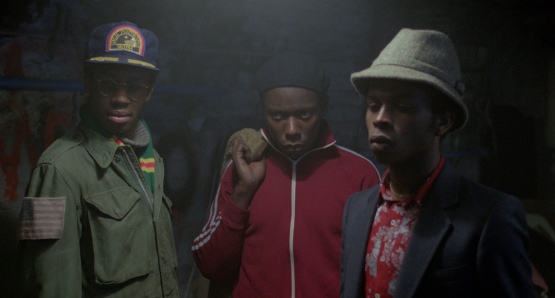 Scientist (Brian Bovell), Beefy (Trevor Laird), and Lover (Victor Romero Evans) are members of the Ital Lion Sound System in Franco Rosso's BABYLON.