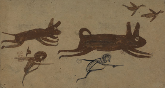 Untitled (Chase Scene) by Bill Traylor from the collection of the Smithsonian American Art Museum, Gift of Micki Beth Stiller @1994 Bill Traylor Family Trust
