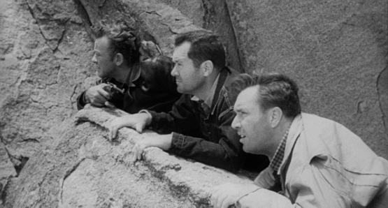From left: William Talman, Frank Lovejoy and Edmund O'Brien in Ida Lupino's THE HITCH-HIKER.